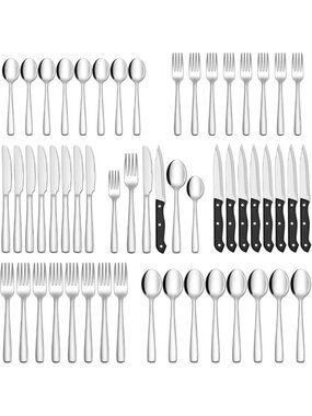 48-Piece Stainless Steel Silverware Set with Steak Knives for 8, Dishwasher Safe